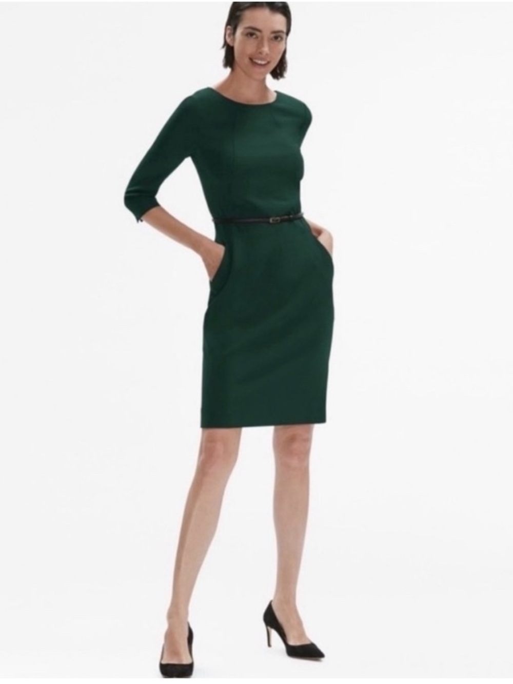 MM Lafleur Estuko Green Belted Sheath Dress